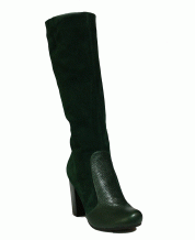  Стильные женские сапоги на каблуке из зеленого замша и флотара