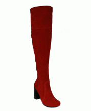 Женский ботфорт на каблуке из натурального красного замша без пряжек
