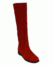 Высокие женские сапоги на низком ходу из натурального красного замша