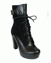 Стильные высокие ботинки с одной пряжкой из черной кожи и замша