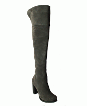 Женский ботфорт на каблуке из натурального серого замша без пряжек