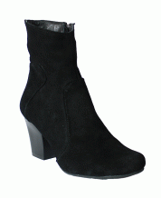 Элегантные женские ботинки на каблуке с бляхой из черного замша без пряжки
