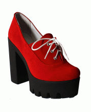Закрытые туфли на таркторной черной подошве на шнуровке из красного замша