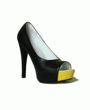 Женские туфли с открытым носочком из черной и желтой кожи