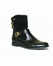 Модные демисезонные ботинки с пряжками из черной кожи и замша