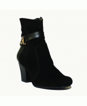 Элегантные женские ботинки на каблуке с бляхой из черного замша