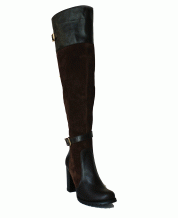 Женский ботфорт на каблуке из натурального шоколадного замша и кожи